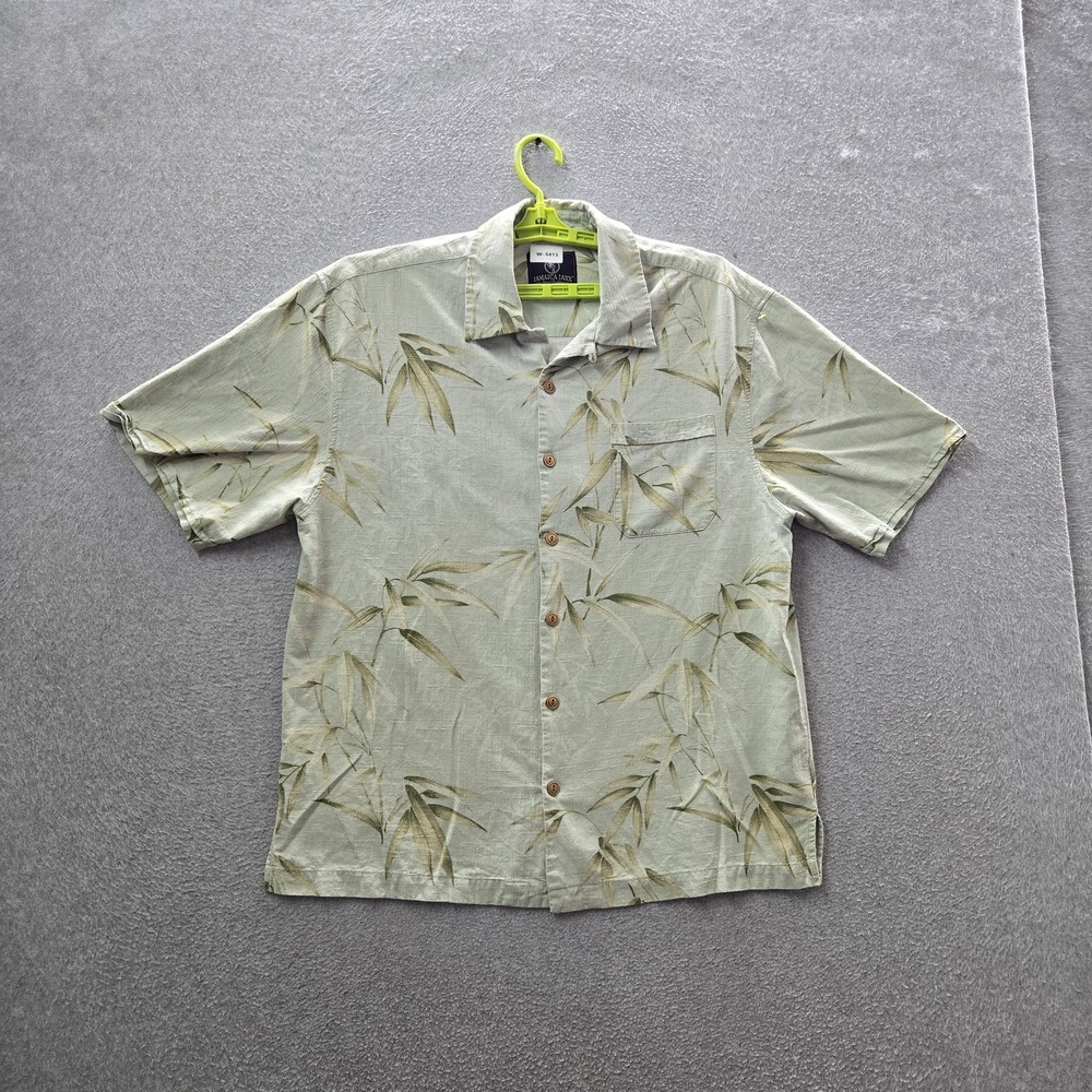 Jamaica Jaxx Island Outfitters Men Button Up Shirt L/G Green Silk Floral
